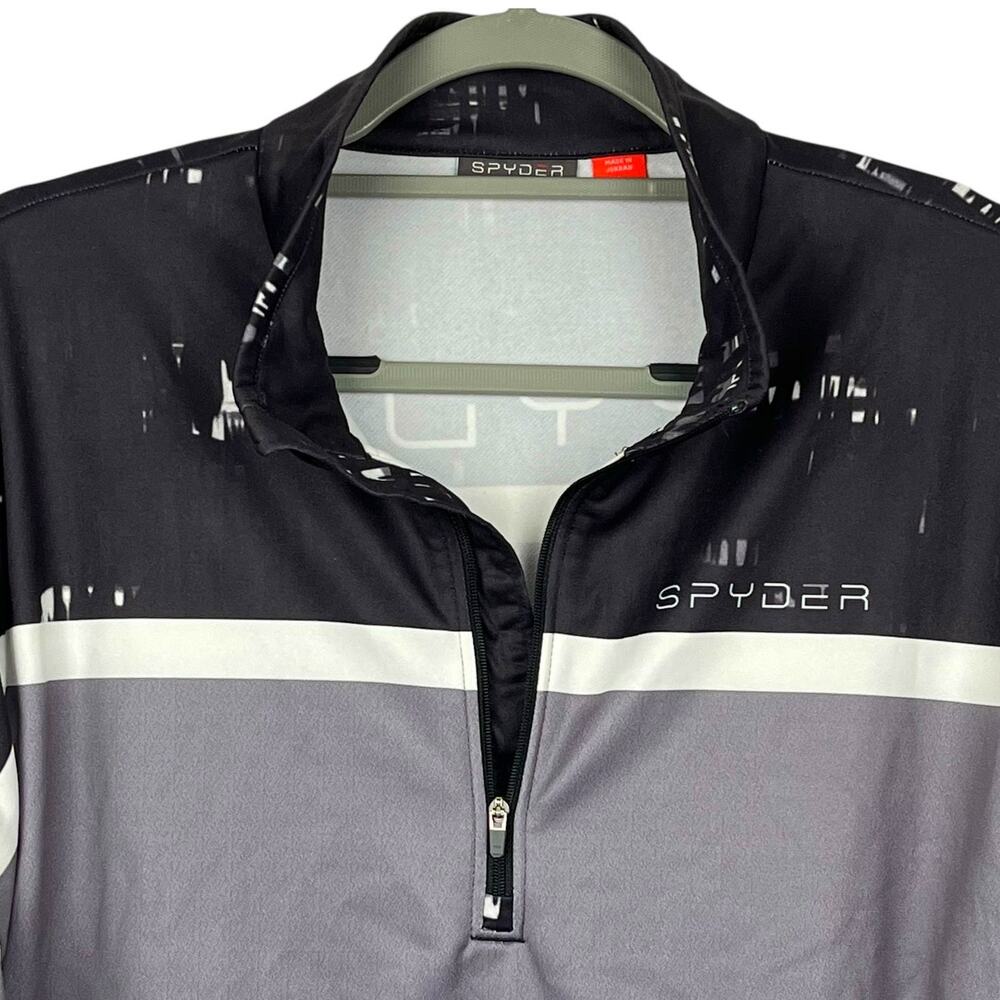 Spyder Mens Pullover 1/4 Zip Size Large Gray Black Lightweight Long Sleeve - Picture 2 of 9